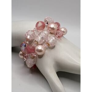 Vendome Pink Glass Crystal Triple Strand Bracelet 7.75 in